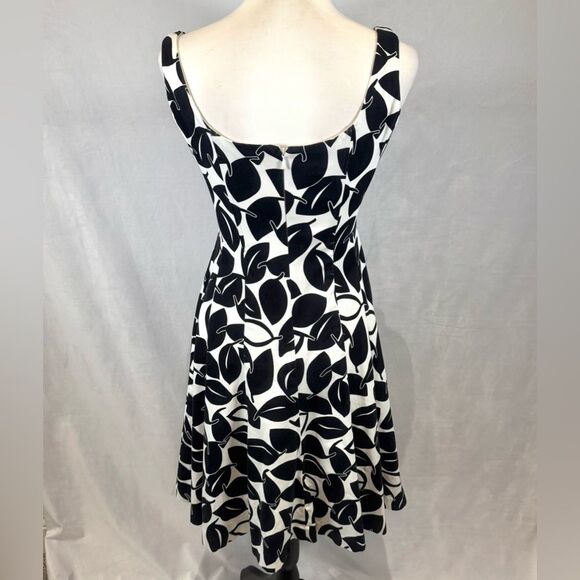 Nine West black and white petal leaf print corset top cotton dress size 2 - Picture 3 of 5